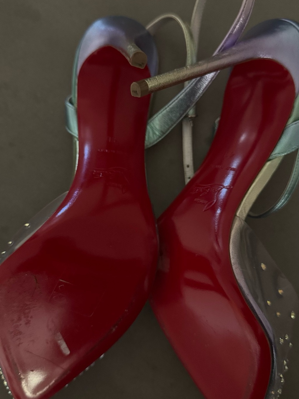 Christian Louboutin Spikaqueen Iridescent Crystal-Embellished Ankle-Strap Pumps - Picture 6 of 9